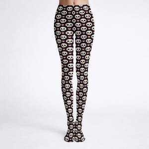 Cute Black Skulls Tights with Hearts Women's High Stretch Tights