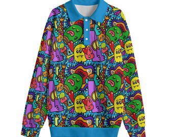 Weird Monsters Sweater All-Over Print Unisex Lapel Collar Sweater