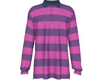 Pink and Purple Striped Rugby Shirt Pink and Purple Striped Men's Long Sleeve Polo Shirt