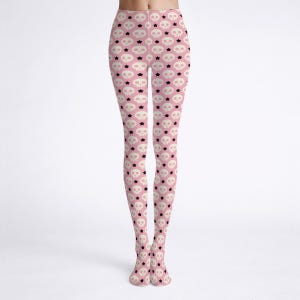 Cute Pink Skulls Tights with Hearts Women's High Stretch Tights