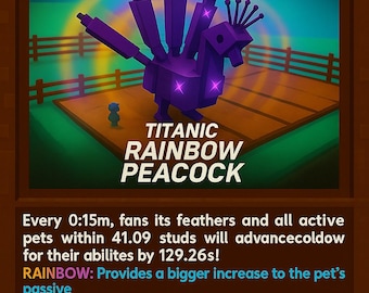 Roblox Grow A Garden - RAINBOW TITANIC PEACOCK 15S 80KG +- insant delivery