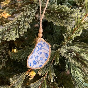 Blue and White Floral Oyster Ornament