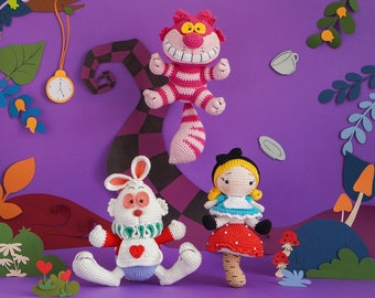 Ensemble 3 en 1 modèle au crochet Alice au pays des merveilles, modèle de poupée au crochet, modèle Amigurumi pour cadeau bébé
