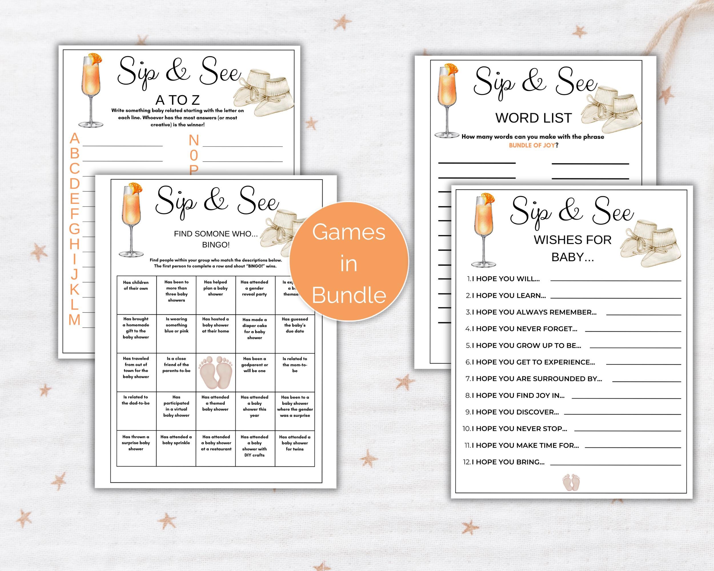 Sip and See Game Bundle, 4 Printable Sip & See Party Games, Meet and ...