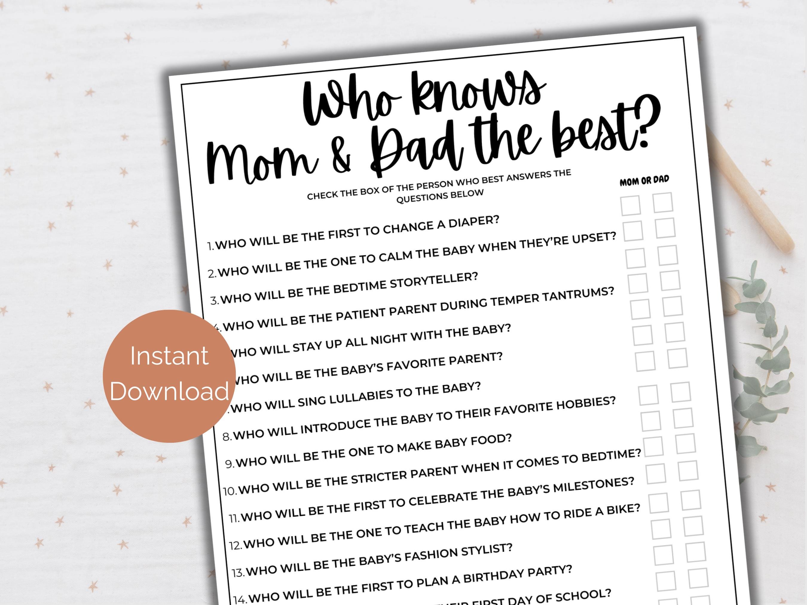 Who Knows Mommy + Daddy Best Game, Printable Baby Shower Game, How Well Do You Know The Parents To Be, Questions About The Parents