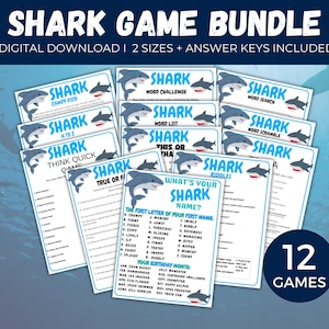 Shark Games Bundle, Shark Week Games, Shark Birthday Party Activity, Shark Themed Printable Game, Shark Themed Party For kids or adults