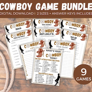 Pacchetto giochi da cowboy, giochi da cowboy stampabili, giochi da festa da cowboy, attività per feste nel selvaggio west, giochi da festa a tema western, festa di compleanno da cowboy