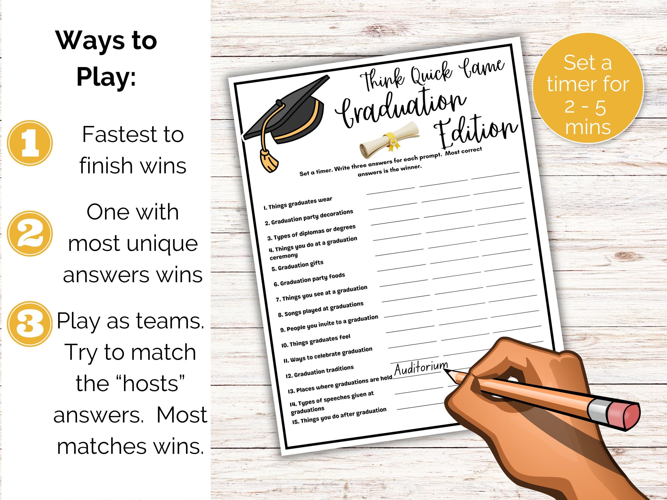 Graduation Think Quick, Graduation Party Game for College Graduation or ...