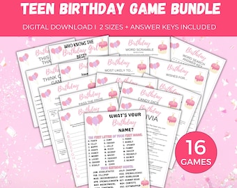 Teen Birthday Game Bundle, 16 Printable Teen Girl Birthday Party Games, Sleepover Birthday Games, Sweet 16, 13th Birthday, Girls Party Games