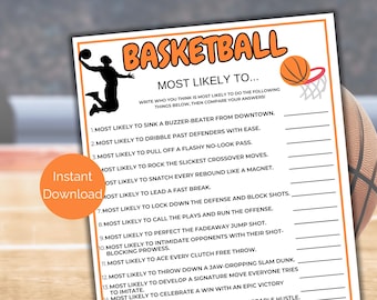 Basketball Most Likely To, Printable Basketball Team Party Games, Basketball Team Building Games, Travel Volleyball, Basketball Birthday