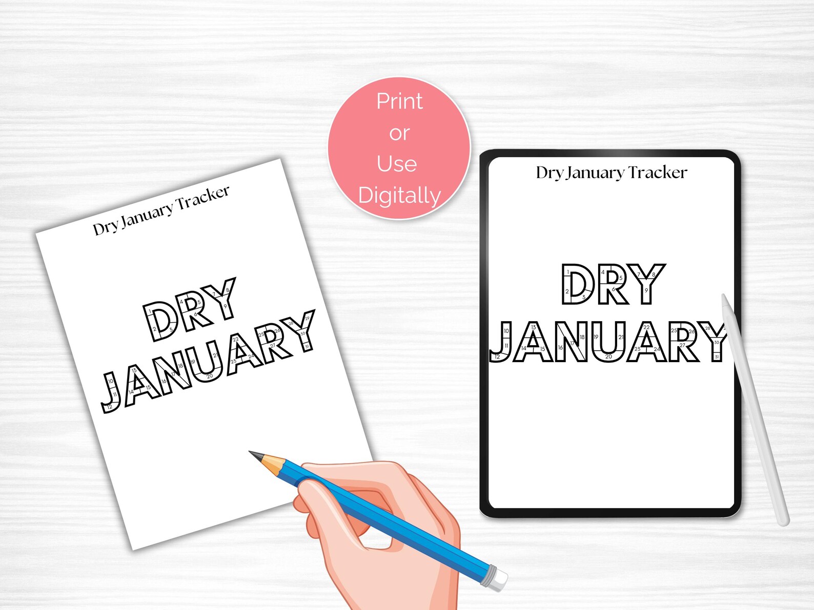 Dry January Countdown Tracker, Printable Dry January Challenge, No ...