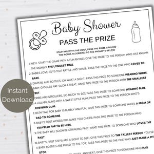 Baby Shower Pass The Prize, Printable Baby Shower Pass the Parcel Game, Pass The Gift Baby Shower Game, Minimalist Pass the Poem Game