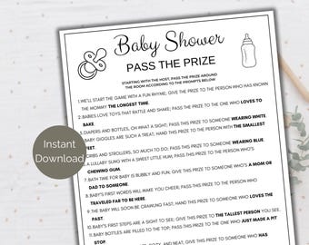 Baby Shower Pass The Prize, Printable Baby Shower Pass the Parcel Game, Pass The Gift Baby Shower Game, Minimalist Pass the Poem Game