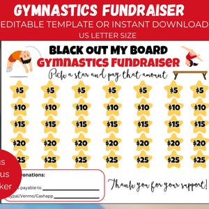 Editable Gymnastics Black Out My Board Fundraiser, Gymnastics Team Fundraiser, Gymnast Sponsor My Season Fundraiser, Fundraising Form,