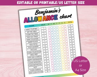 Tabella delle faccende domestiche settimanali modificabile, Tabella delle paghe per bambini, Tracciatore delle faccende domestiche stampabile, Tracciatore delle paghe per bambini, Tabella delle faccende domestiche per bambini