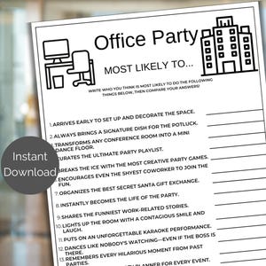 Office Most Likely To, Printable Work Who&#39;s Most Likely Game, Office Party Games, Work Party Game, Team Building Game, Office Icebreaker