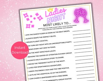 Ladies Night Most Likely To, Printable Girls Night Out Game, Ladies Night Party Games, Girls Night In Games, Adult Party Games