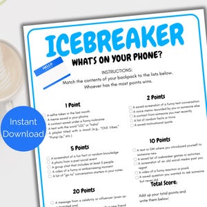 Icebreaker What&#39;s On Your Phone, Printable Icebreaker Game for family reunions, office party, Icebreaker Whats In Your Phone
