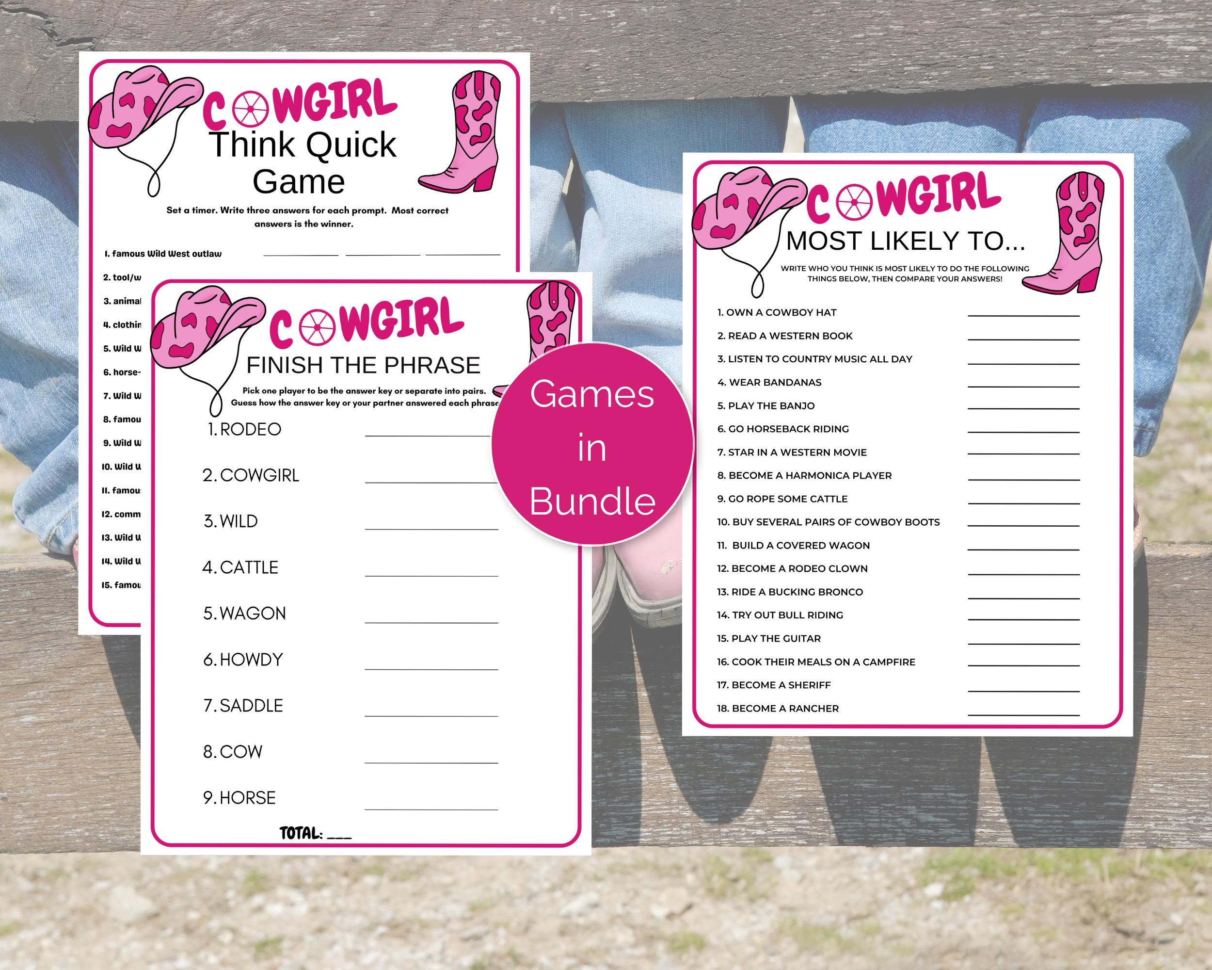 Cowgirl Game Bundle, Printable Cowgirl Party Games, Cowgirl Birthday ...
