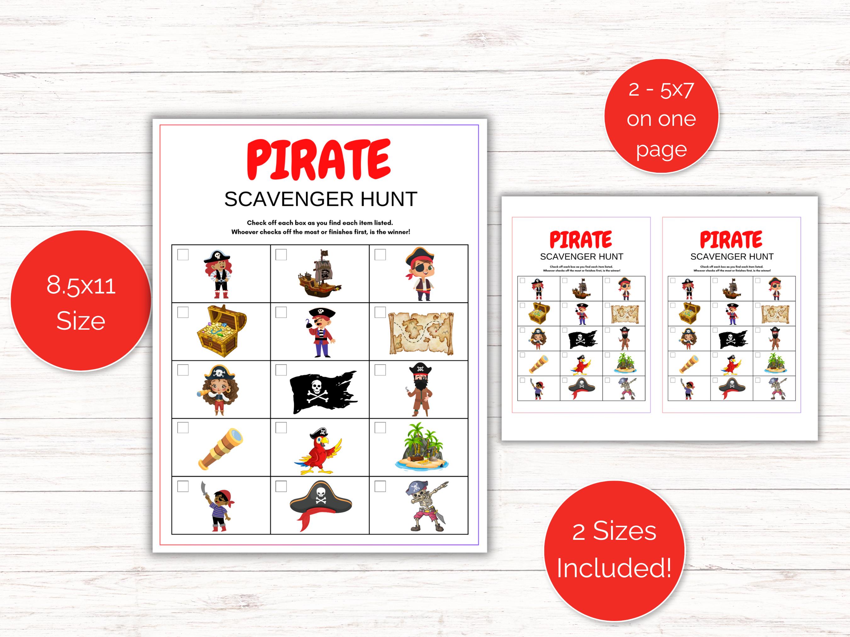 Pirate Scavenger Hunt for Kids, Printable Pirate Treasure Hunt Game ...
