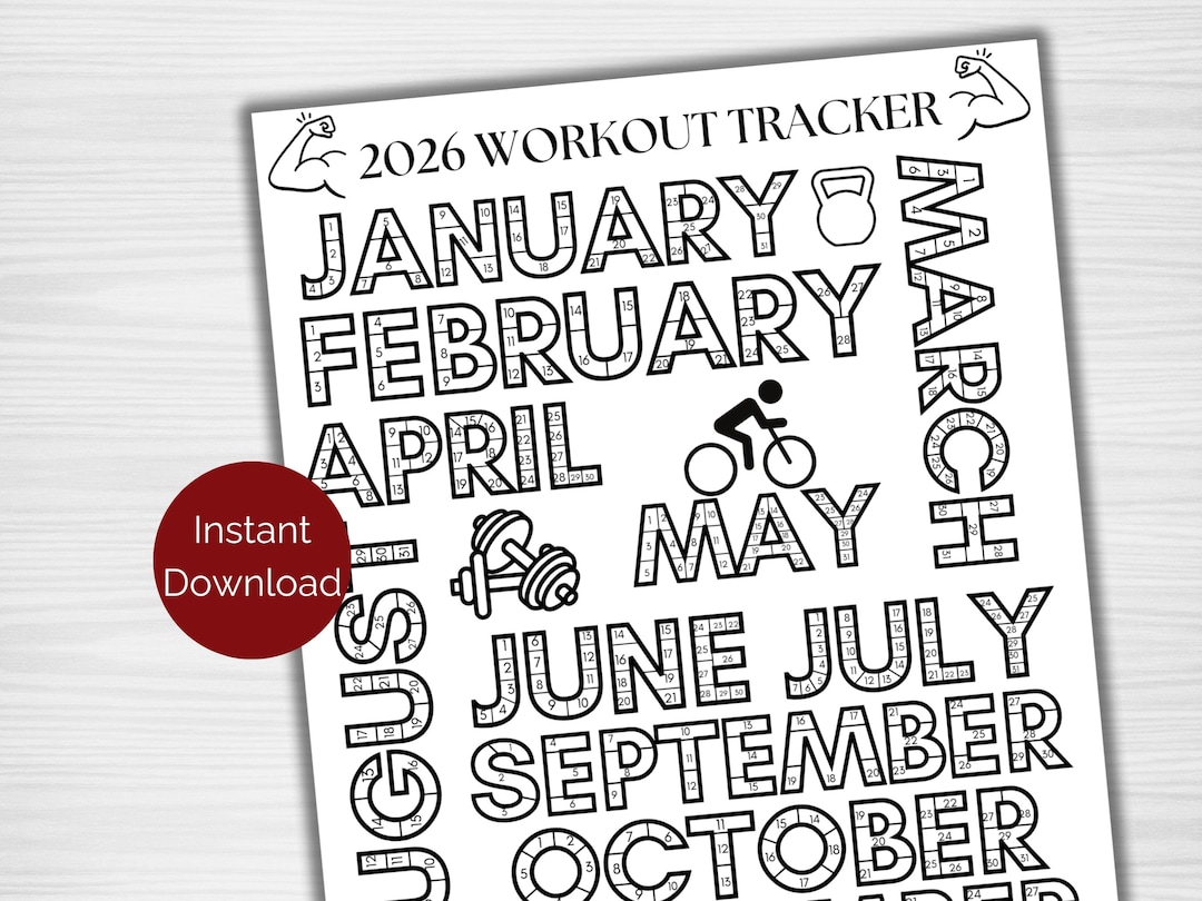 2026 workout tracker coloring page, printable fitness tracker