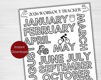 2026 Workout Tracker Coloring Page, Printable Fitness Tracker Coloring Sheets, Monthly Habit Tracker, Daily Workout Calendar, Goal Tracker