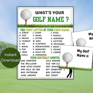 What's Your Golf-naamspel + naamkaartjes, golffeestspel, golfverjaardagsfeestje, golffeest afdrukbaar voor kinderen en volwassenen, pensioenfeest