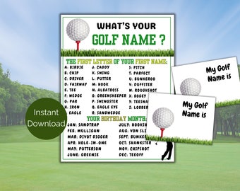 What&#39;s Your Golf Name Game + Name Tags, Golf Party Game, Golf Birthday Party, Golf Party Printable for kids and adults, Retirement Party