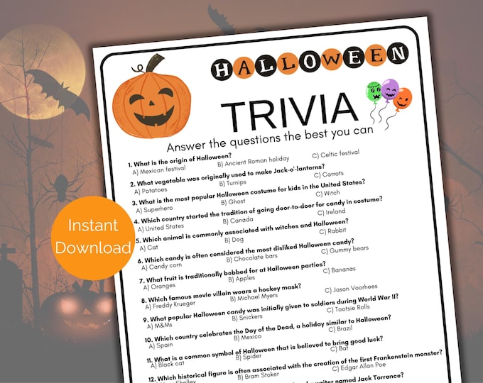 Halloween Trivia Game Printable Halloween Trivia Quiz for Kids and