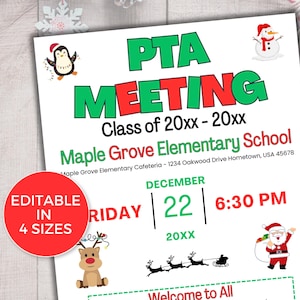 EDITABLE PTO PTA December Meeting Flyer Template, Pto/Pta Information Meeting Flyer, Seasonal Pta Meeting Flyer, Christmas Pta Meeting Flyer