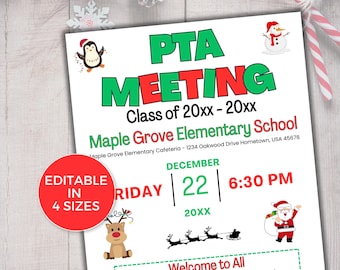 BEWERKBARE PTO PTA December Meeting Flyer Template, PTO/Pta Information Meeting Flyer, Seizoensgebonden Pta Meeting Flyer, Kerst Pta Meeting Flyer