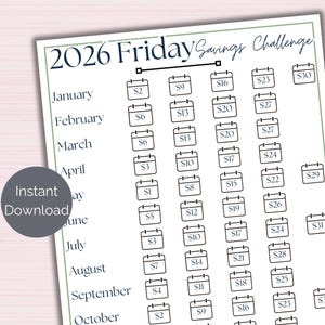 2026 Friday Savings Challenge, Printable Low Budget Coloring Calendar, Coloring Savings Tracker, Money Savings Challenge, New Year Challenge