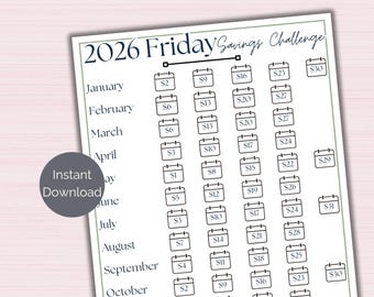 2026 Friday Savings Challenge, Printable Low Budget Coloring Calendar, Coloring Savings Tracker, Money Savings Challenge, New Year Challenge