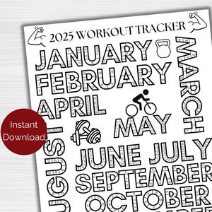 2025 Workout Tracker Coloring Page, Printable Fitness Tracker Coloring Sheets, Monthly Habit Tracker, Daily Workout Calendar, Goal Tracker