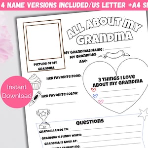 All About My Grandma, Mothers Day Gift For Grandma, All About My Nana Printable, Grandparents Day Gift, All About My Granny Grandmother Gift