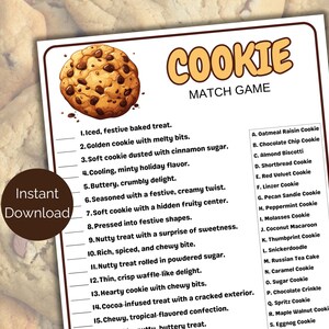 Cookie-Match-Spiel, druckbares Cookie-Austauschspiel, Cookie-Zuordnungsspiel, Cookie-Trivia, Cookie-Baby-Dusche-Spiel, Valentinstagsspiel