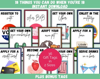 18 Things That You Can Do When You're 18, 18th Birthday Gift Tags, 18th Birthday Party Gift, Milestone Birthday Gift for Son Daughter Friend