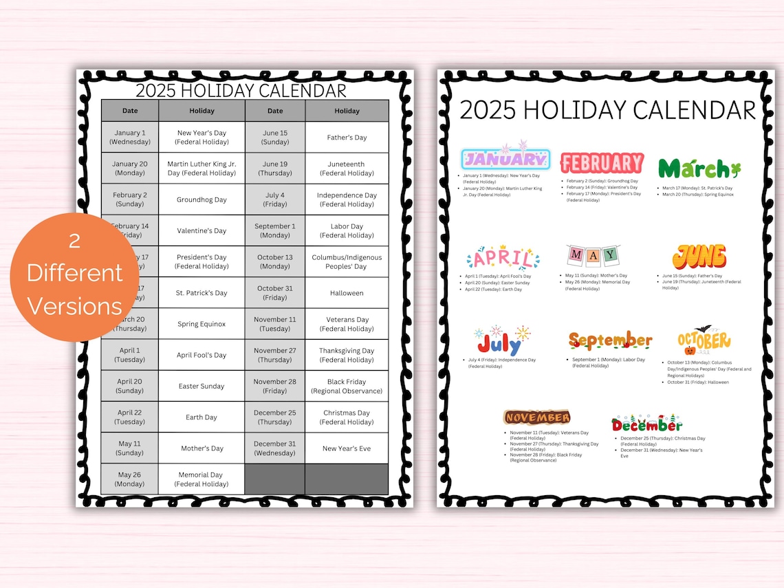 2025 Holiday List, List of 2025 Holidays in Order, Printable List of Holidays 2025, 2025 Events ...