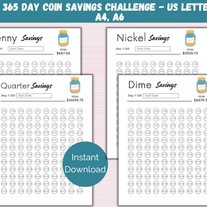365 Day Coin Savings Challenge Bundle, Money Savings Challenge, Penny Savings, Nickle Savings, Dime Savings, Quarter Savings Tracker