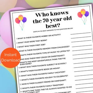 Wer kennt das 70-jährige beste Spiel, druckbare Partyspiele zum 70. Geburtstag, wie gut kennen Sie die 70-jährige, siebzigste Geburtstagsaktivität