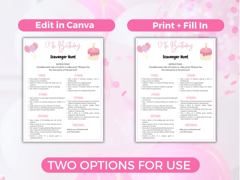 Editable 13th Birthday Scavenger Hunt, 13th Birthday Party Game ...