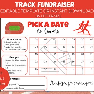 Editable Track Pick A Date, Track and Field Fundraiser Calendar, Cross Country Sponsor My Season Fundraiser, Track Team Fundraising Form