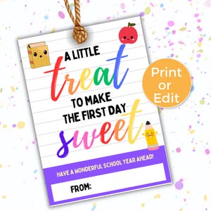 Editable Back To School Tags, Printable First Day of School Teacher Gift Tags, Teacher Cookie Tag, Sweet Treat Tag, Welcome Back Tags