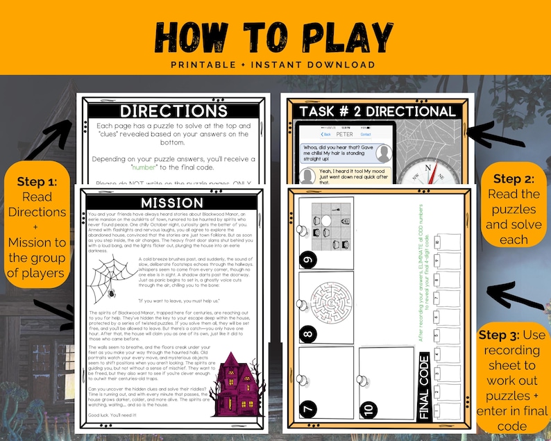 Haunted House Escape Room, Halloween Printable Escape Room Kit, DIY
