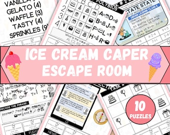 Ice Cream Escape Room for Kids, Printable Escape Room Kit, Ice Cream Party Games, DIY Escape Room for Kids Birthday Party, Kids Puzzle Game