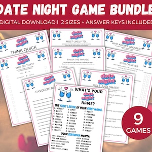 Date Night Game Bundle, 9 Fun Date Night Activities, Couples Games for Anniversaries or Weddings, Date Night Ideas, Games for Couples