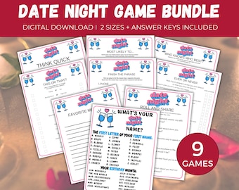 Date Night Game Bundle, 9 Fun Date Night Activities, Couples Games for Anniversaries or Weddings, Date Night Ideas, Games for Couples