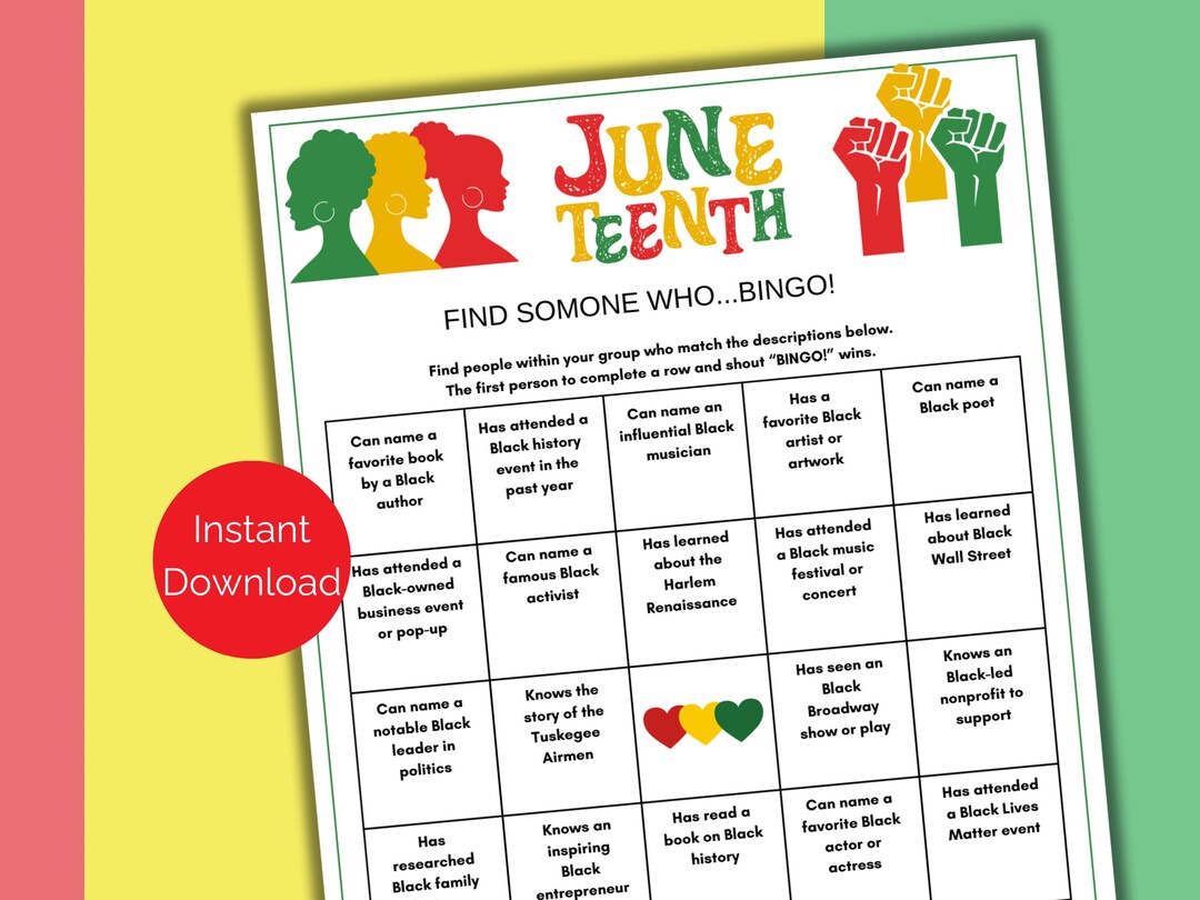 Juneteenth Find Someone Who Game, Juneteenth Party Mix and Mingle Bingo ...