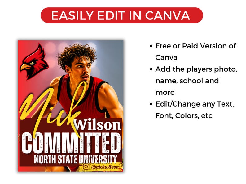 College Committed Text Basketball Committed Poster Template, Editable Sports Graphic College ...