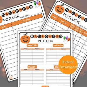 Halloween Potluck Sign Up Sheet, Printable Halloween Party Potluck Form, Halloween Food Signup, Halloween Party Signup for office or school